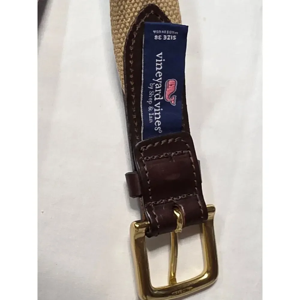 Vineyard Vines Golf Club Canvas Leather Belt Men's Size 38 Blue Khaki  Buckle 44